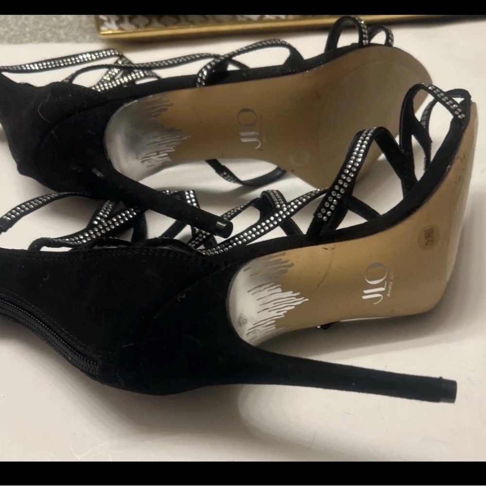 Elegant Black JLO Black And Rhinestone Strappy Heels. Size 10 Strappy Heels - Picture 5 of 6